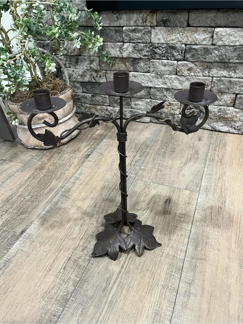 Decorative Brown Metal Leaf Wall Candle Holder - ~EUC